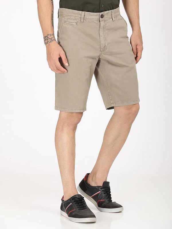 Indian Terrain Men's Regular Fit Solid Khaki Shorts